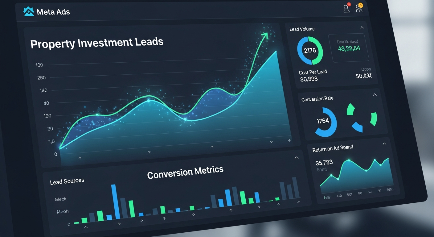 Meta Ads dashboard showing property investment leads